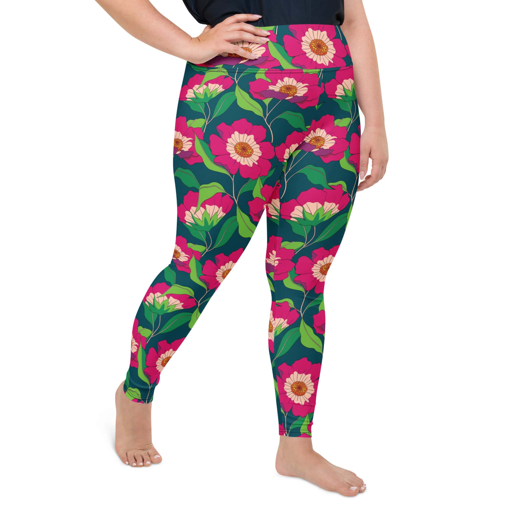 Floral Magenta Plus Size Leggings