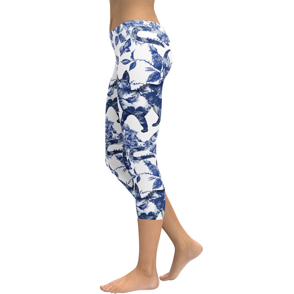 Floral Porcelain Cats Capris