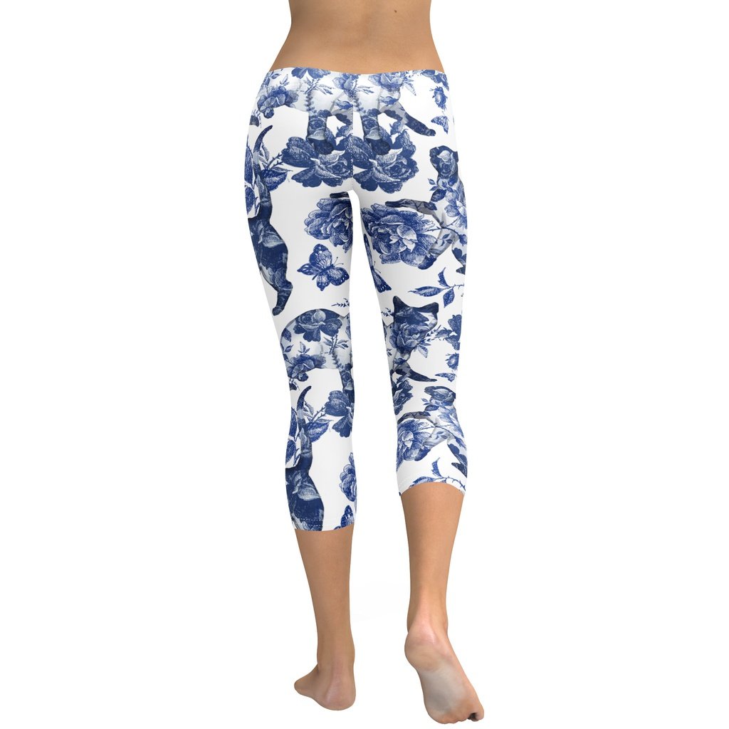 Floral Porcelain Cats Capris