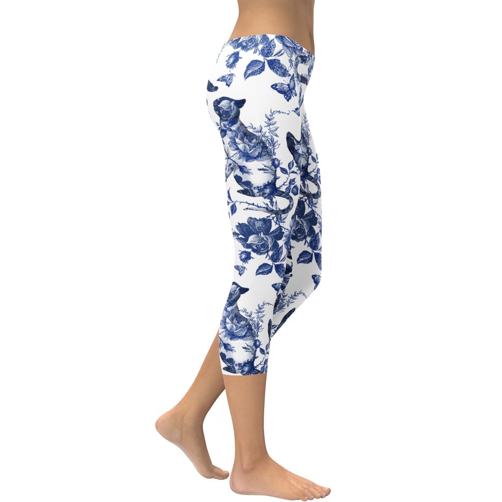 Floral Porcelain Cats Capris