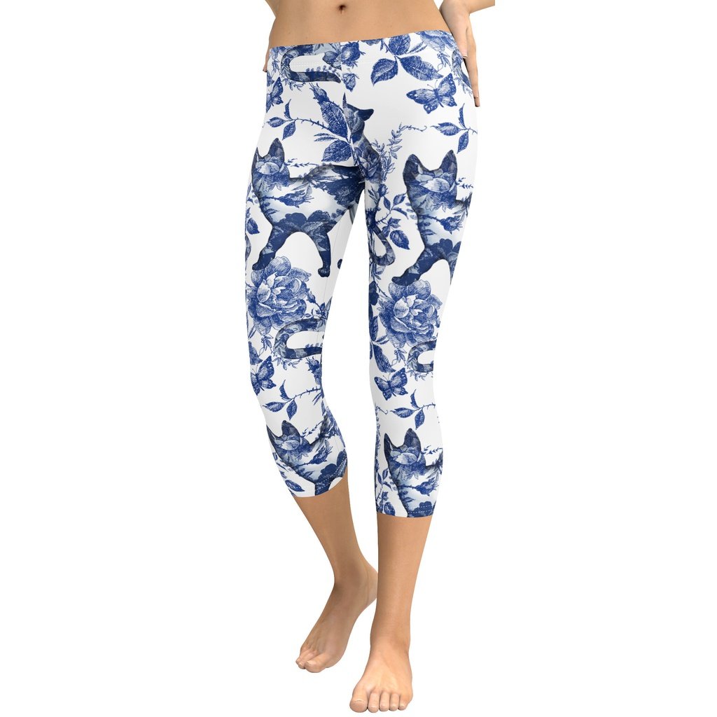 Floral Porcelain Cats Capris