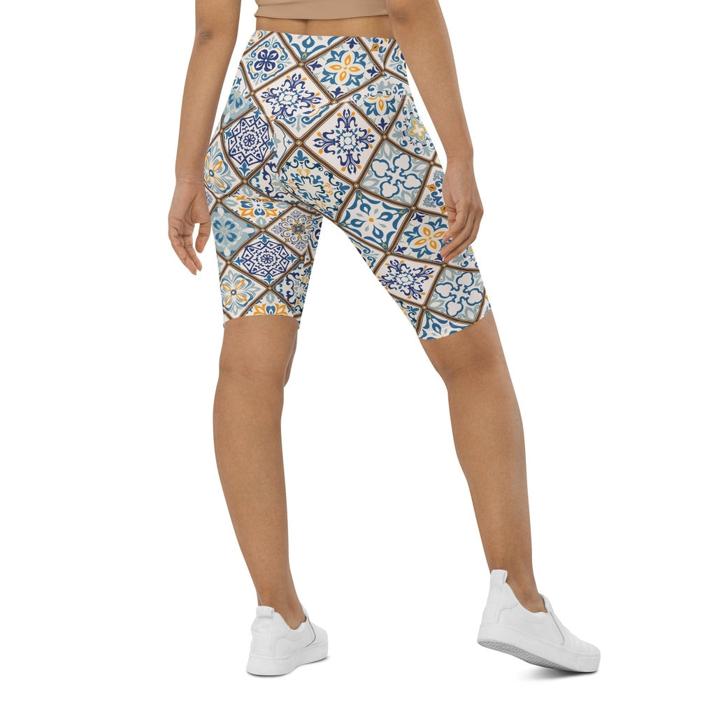 Floral Tile Print Biker Shorts