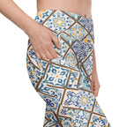 Floral Tile Print Crossover Leggings With Pockets