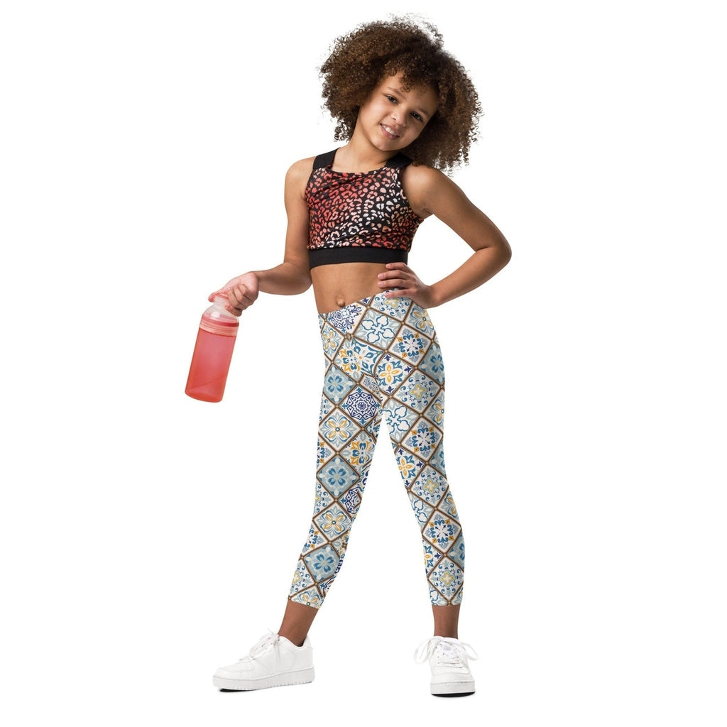 Floral Tile Print Kid's Leggings