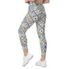Floral Tile Print Leggings With Pockets