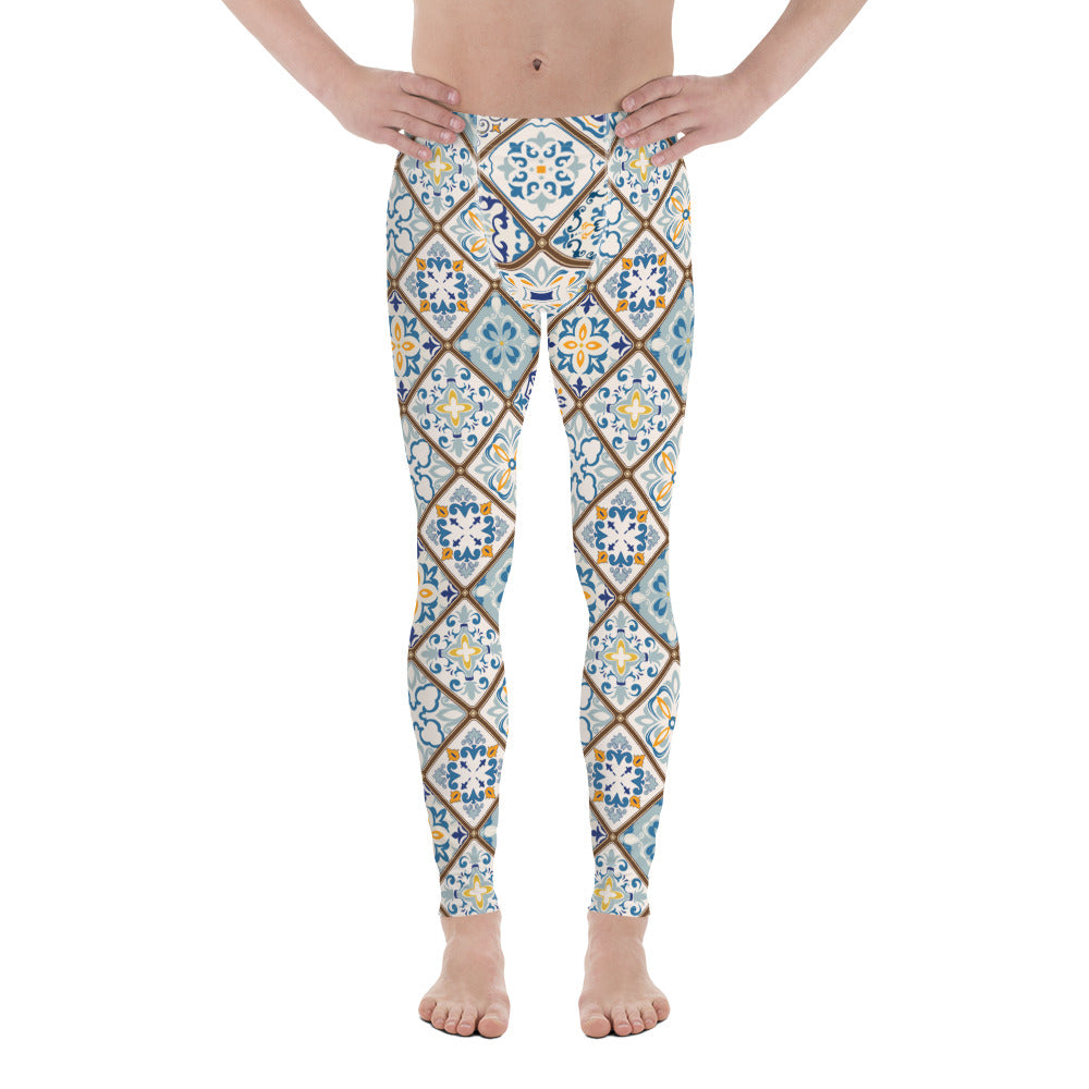 Floral Tile Print Men's Leggings