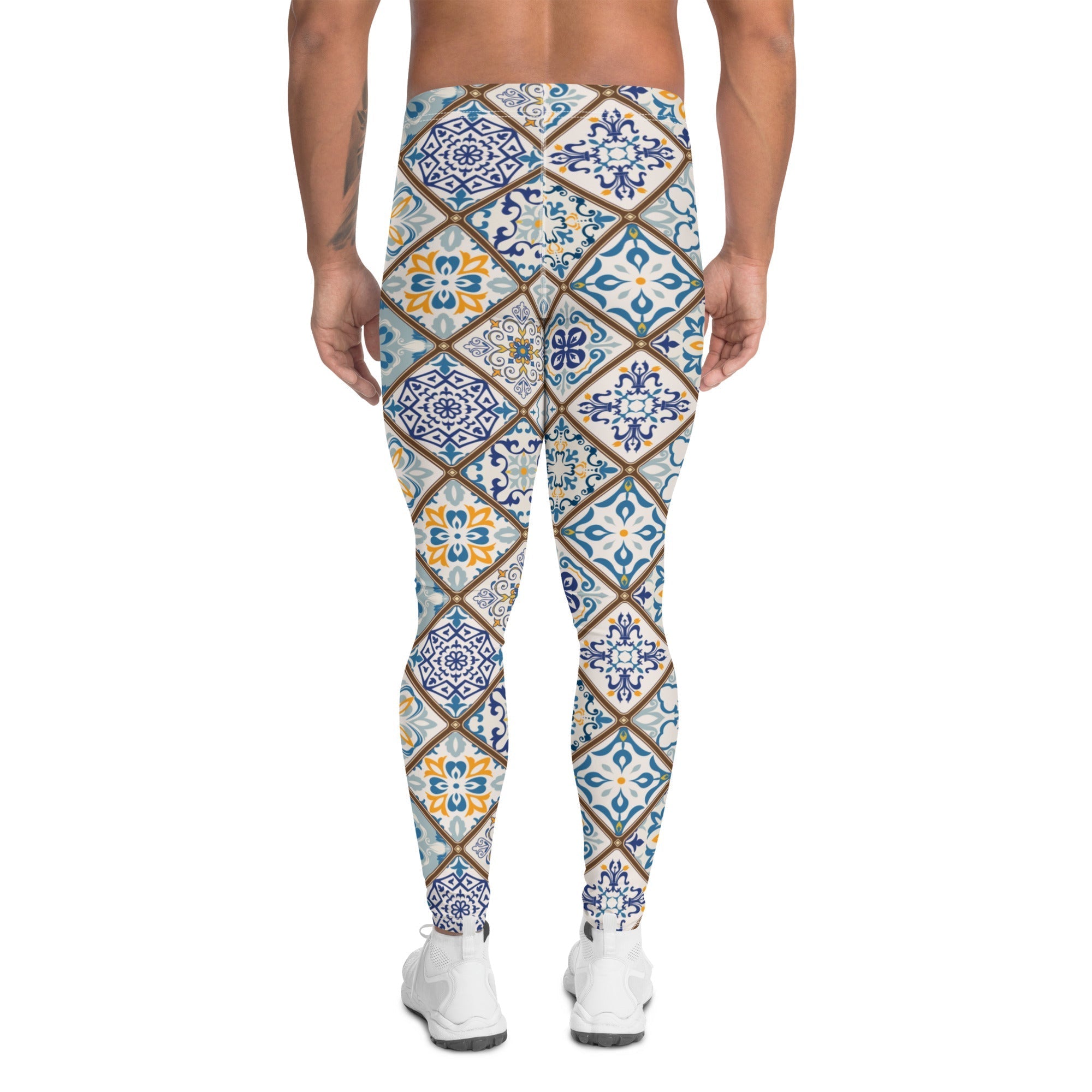 Floral Tile Print Men's Leggings
