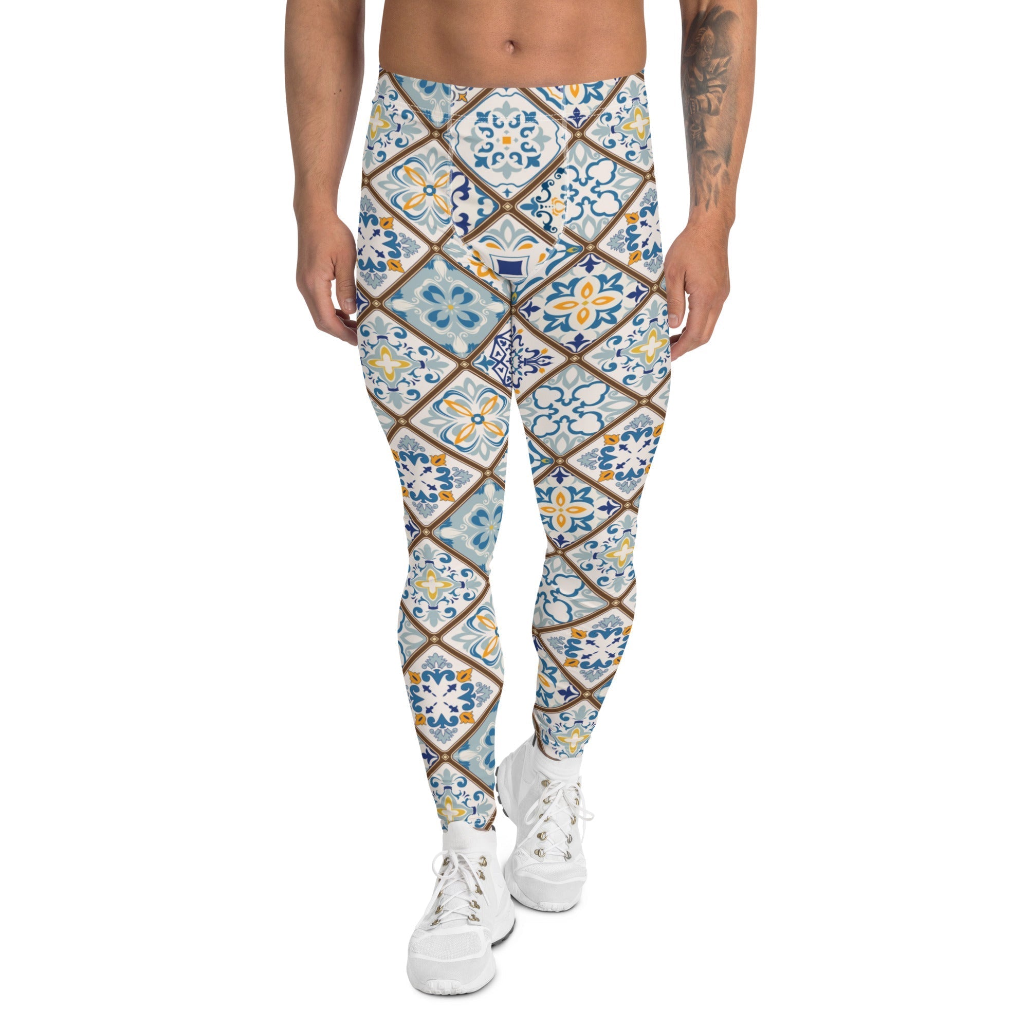 Floral Tile Print Men's Leggings
