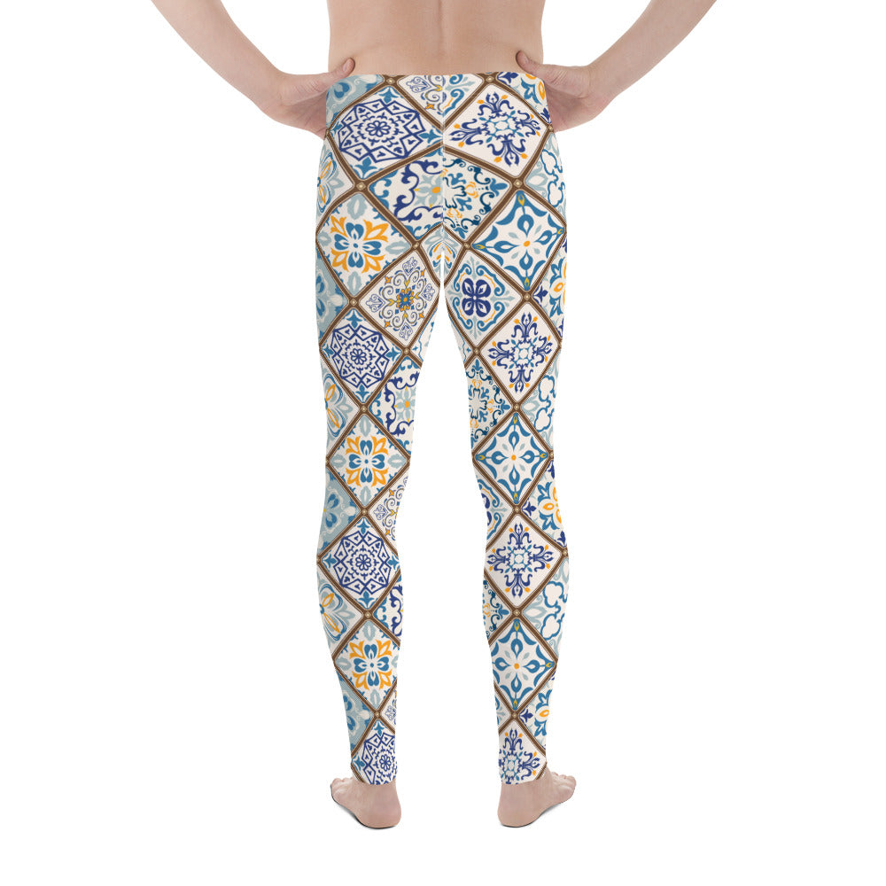 Floral Tile Print Men's Leggings
