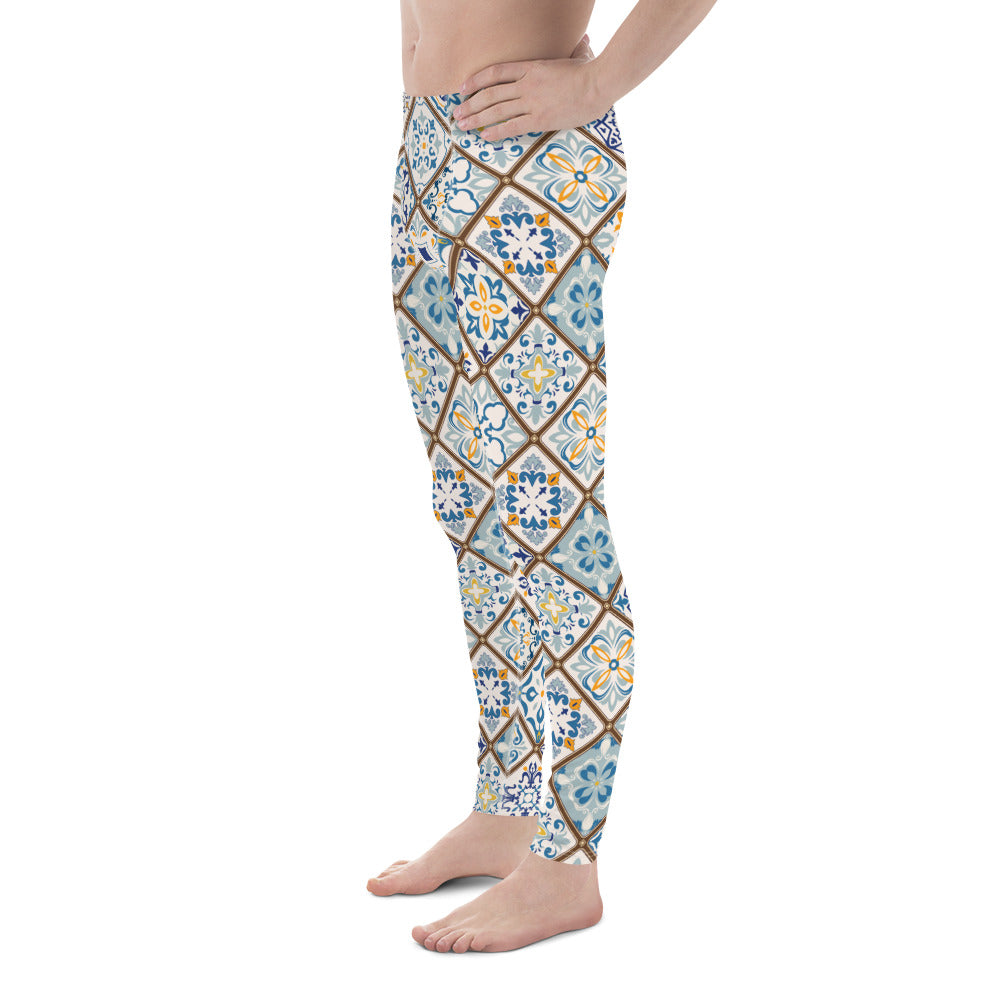 Floral Tile Print Men's Leggings