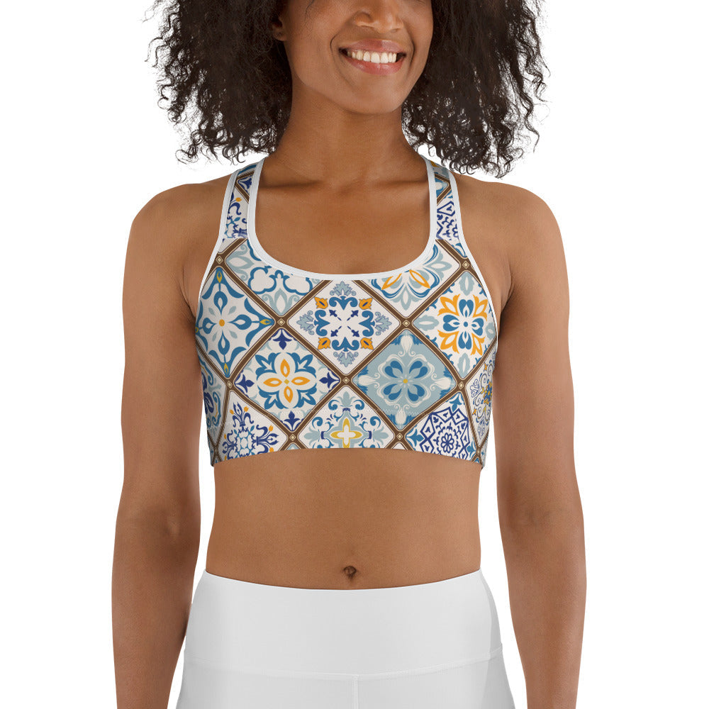 Floral Tile Print Sports Bra