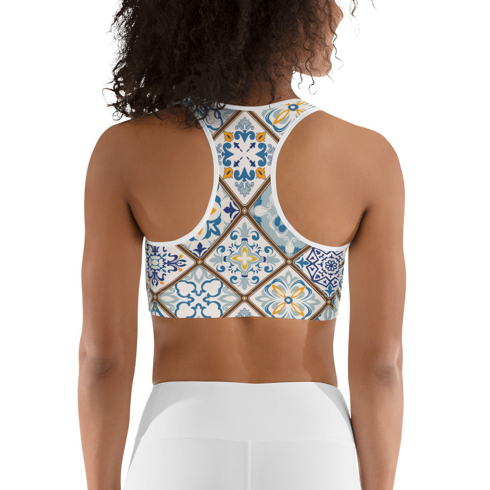 Floral Tile Print Sports Bra