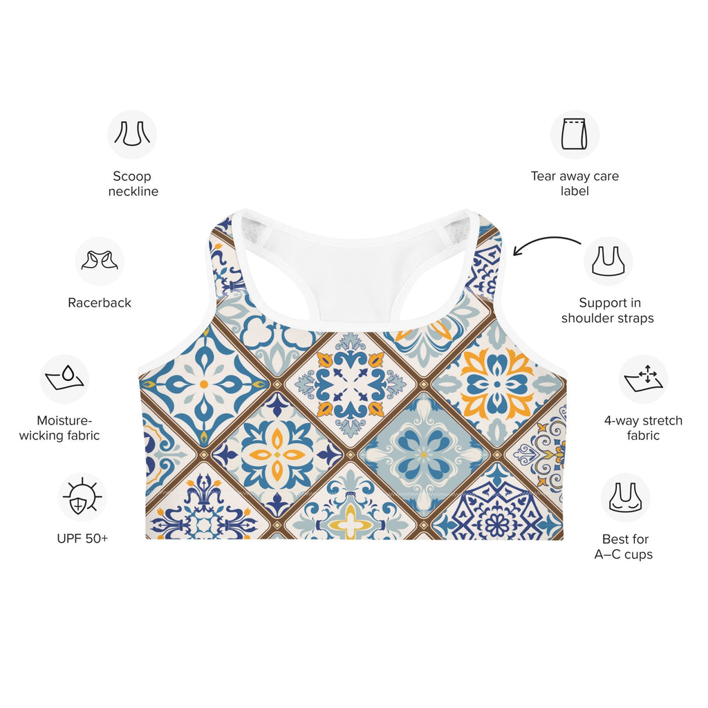 Floral Tile Print Sports Bra
