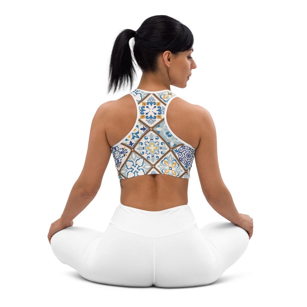Floral Tile Print Sports Bra