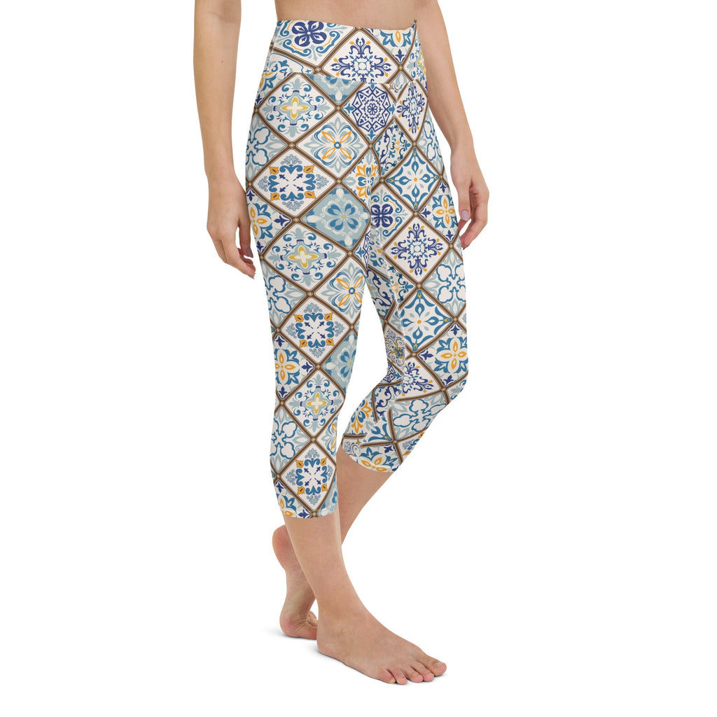 Floral Tile Print Yoga Capris