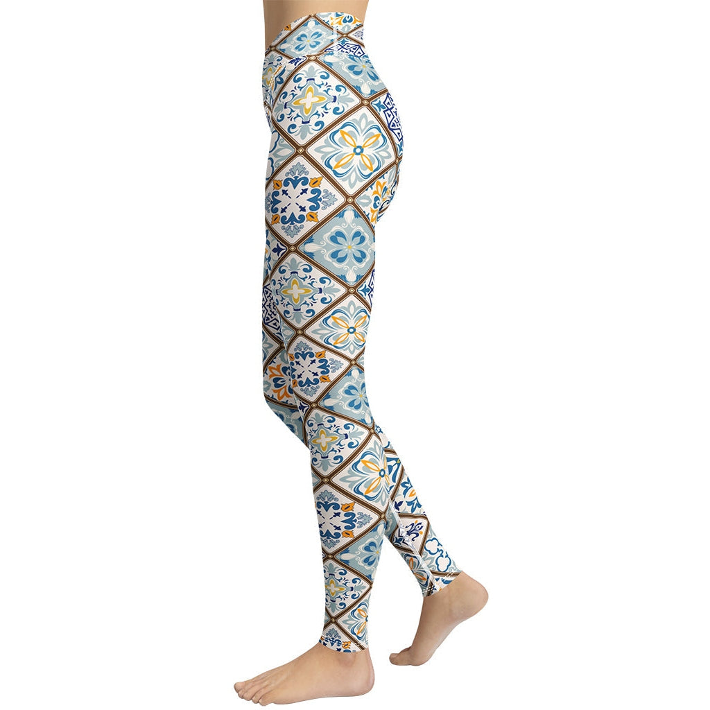 Floral Tile Print Yoga Leggings