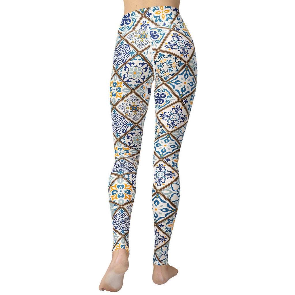 Floral Tile Print Yoga Leggings