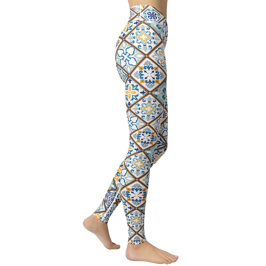 Floral Tile Print Yoga Leggings