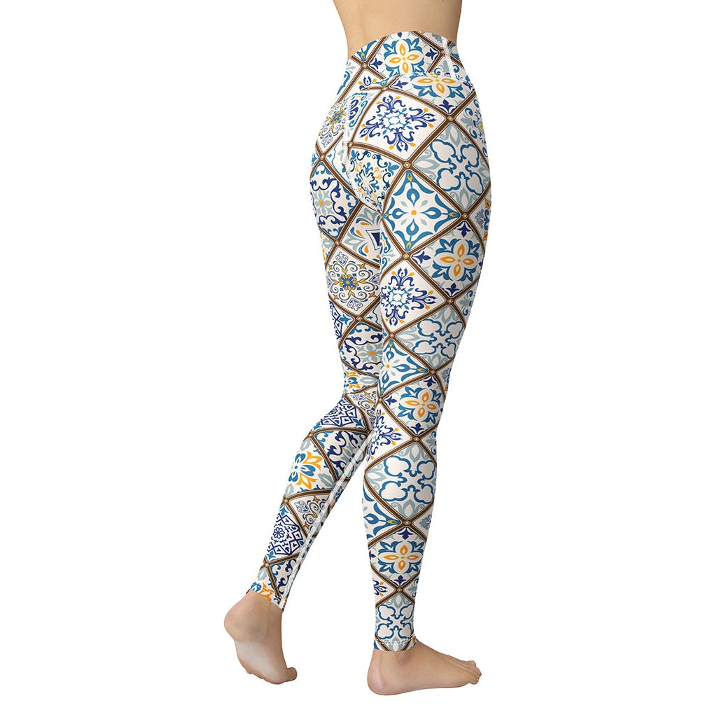 Floral Tile Print Yoga Leggings