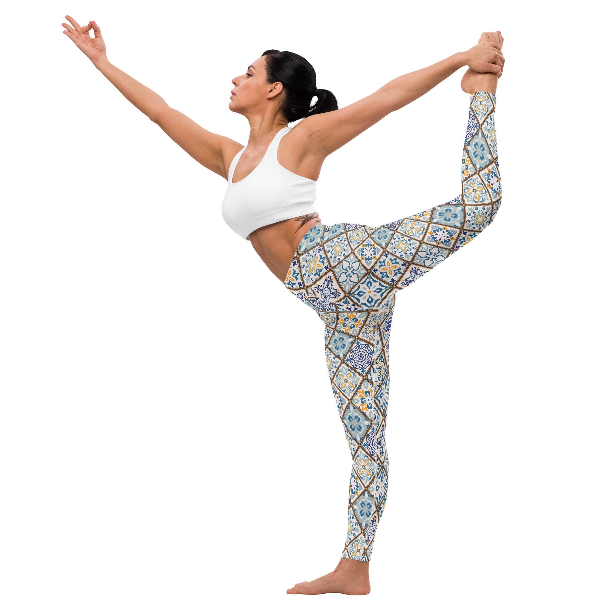 Floral Tile Print Yoga Leggings