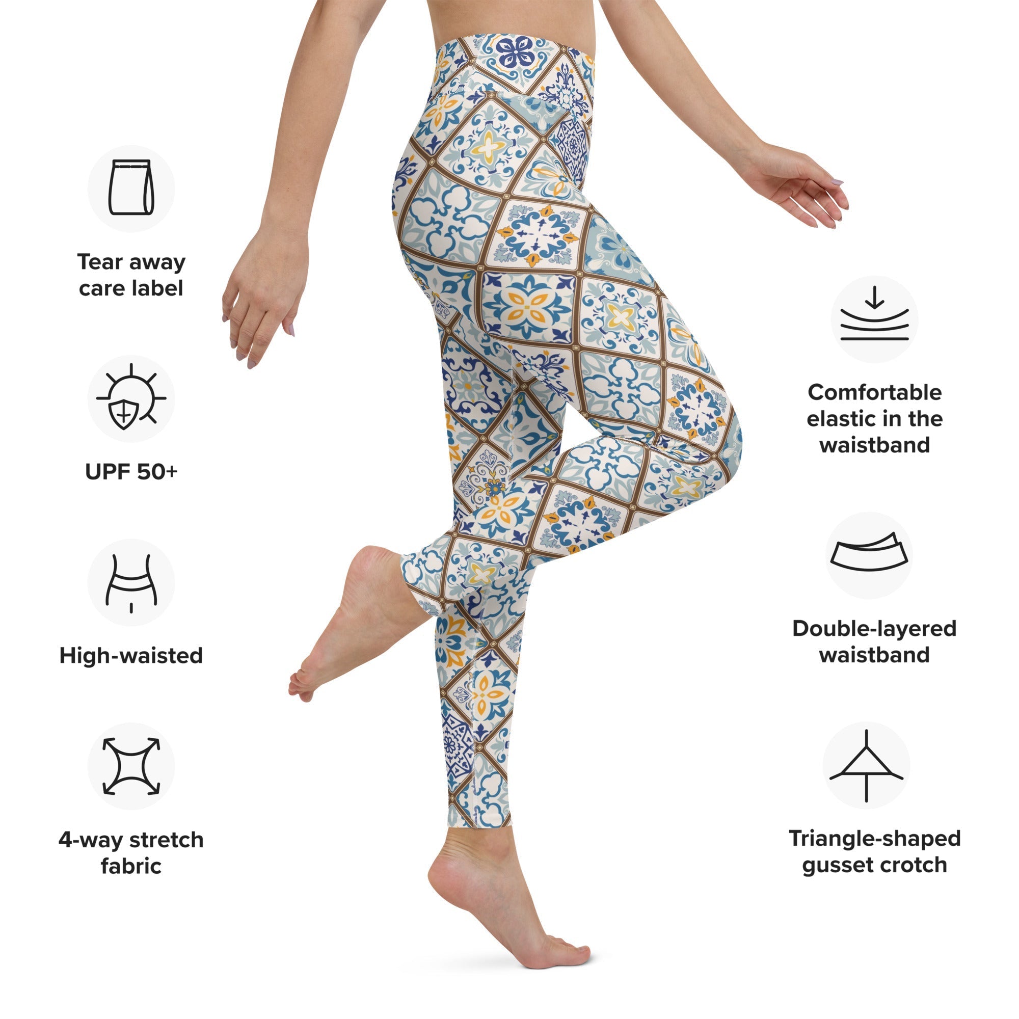 Floral Tile Print Yoga Leggings