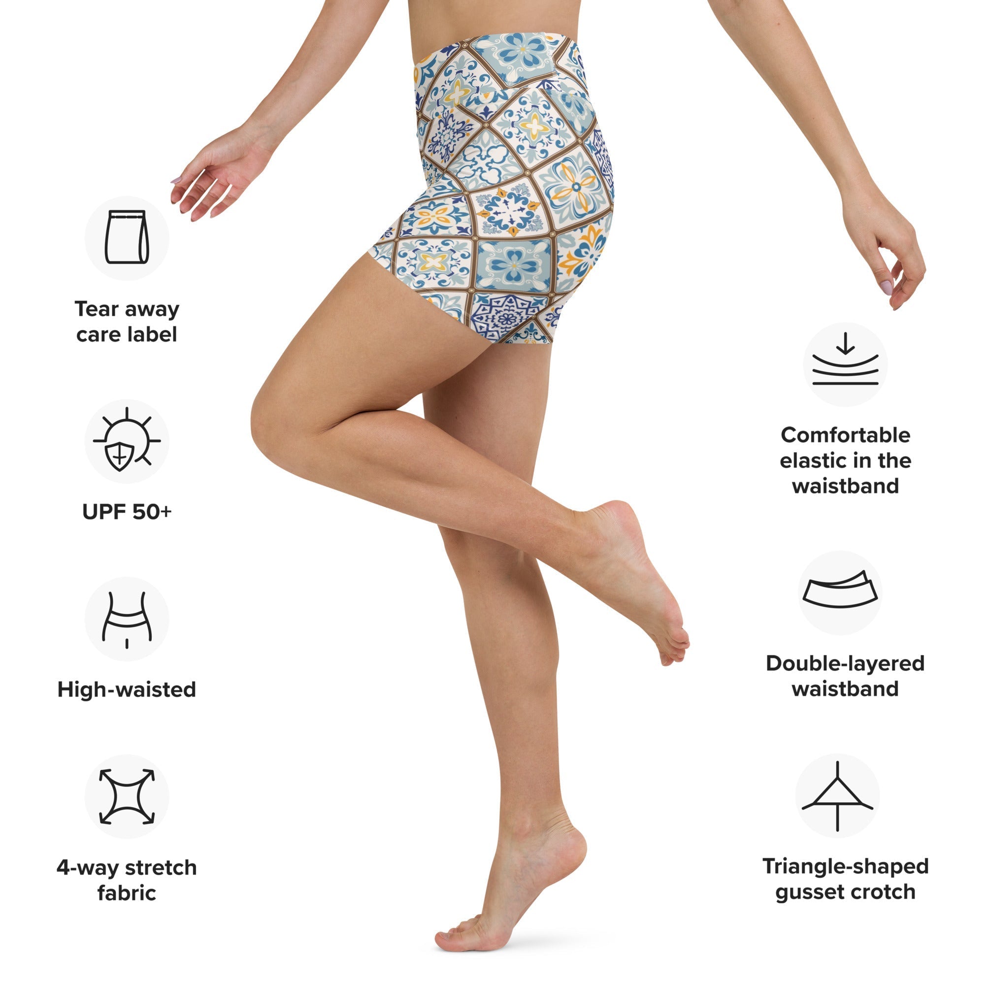 Floral Tile Print Yoga Shorts