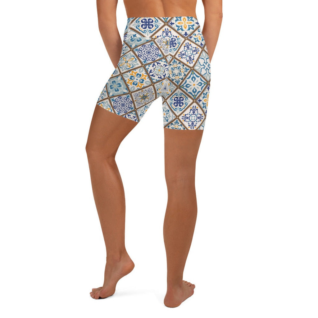 Floral Tile Print Yoga Shorts