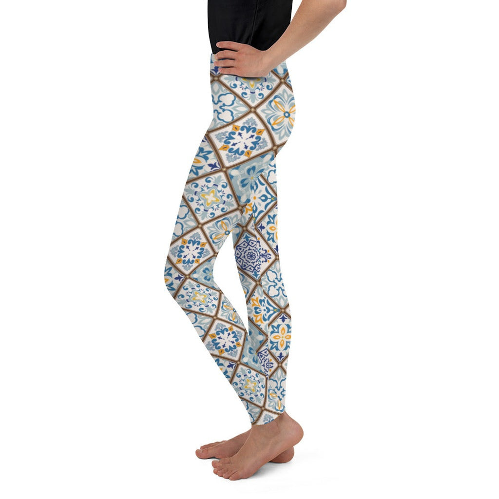 Floral Tile Print Youth Leggings