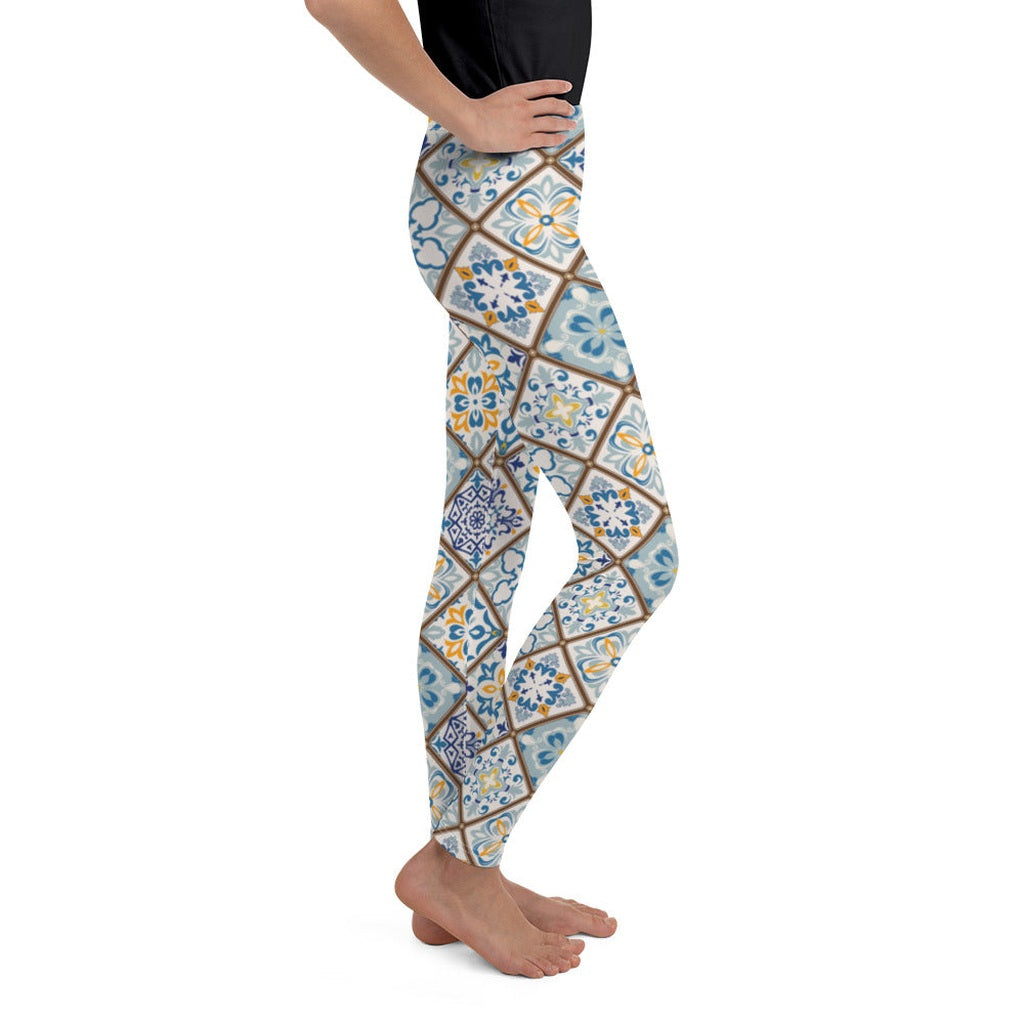 Floral Tile Print Youth Leggings
