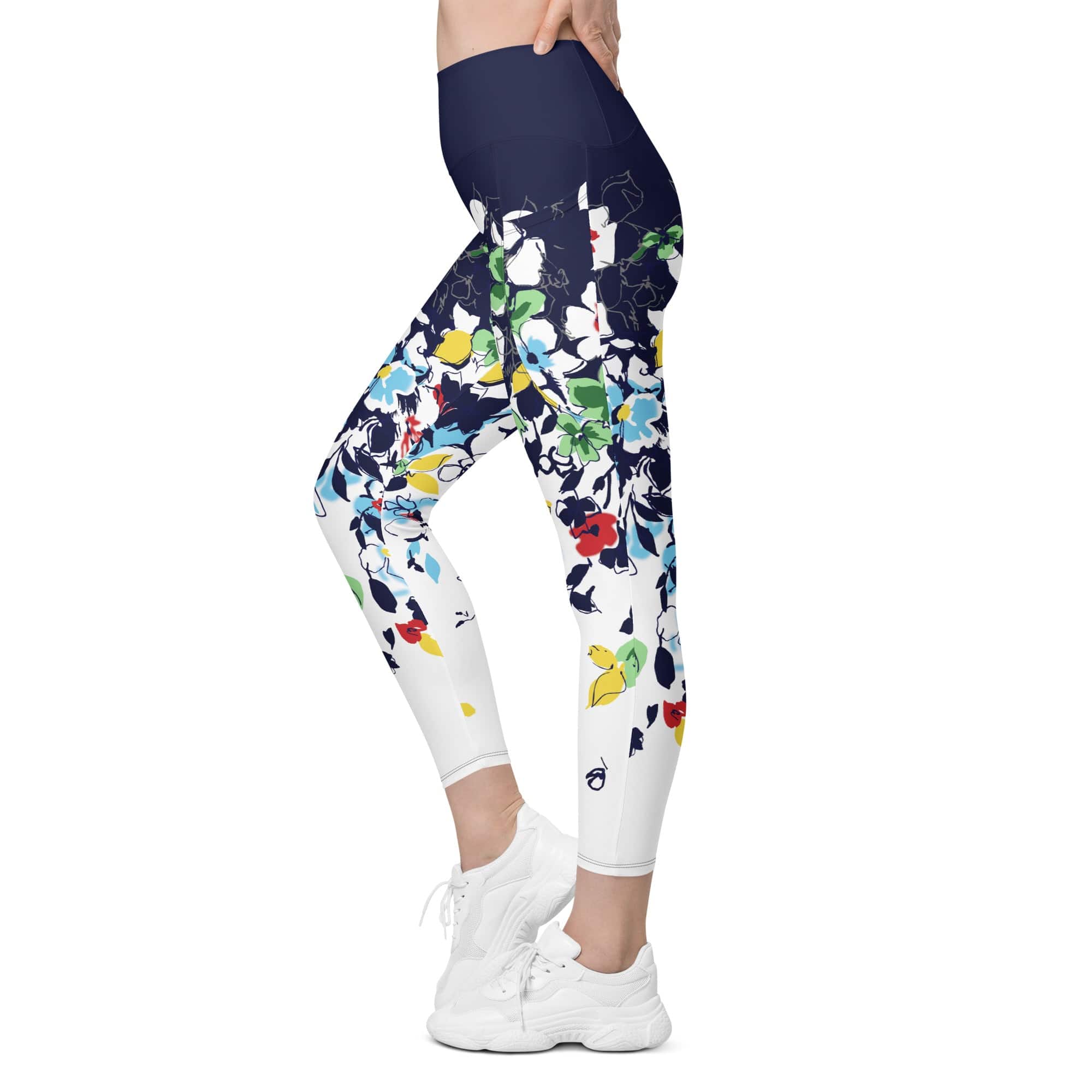 Flower Drawings Leggings With Pockets
