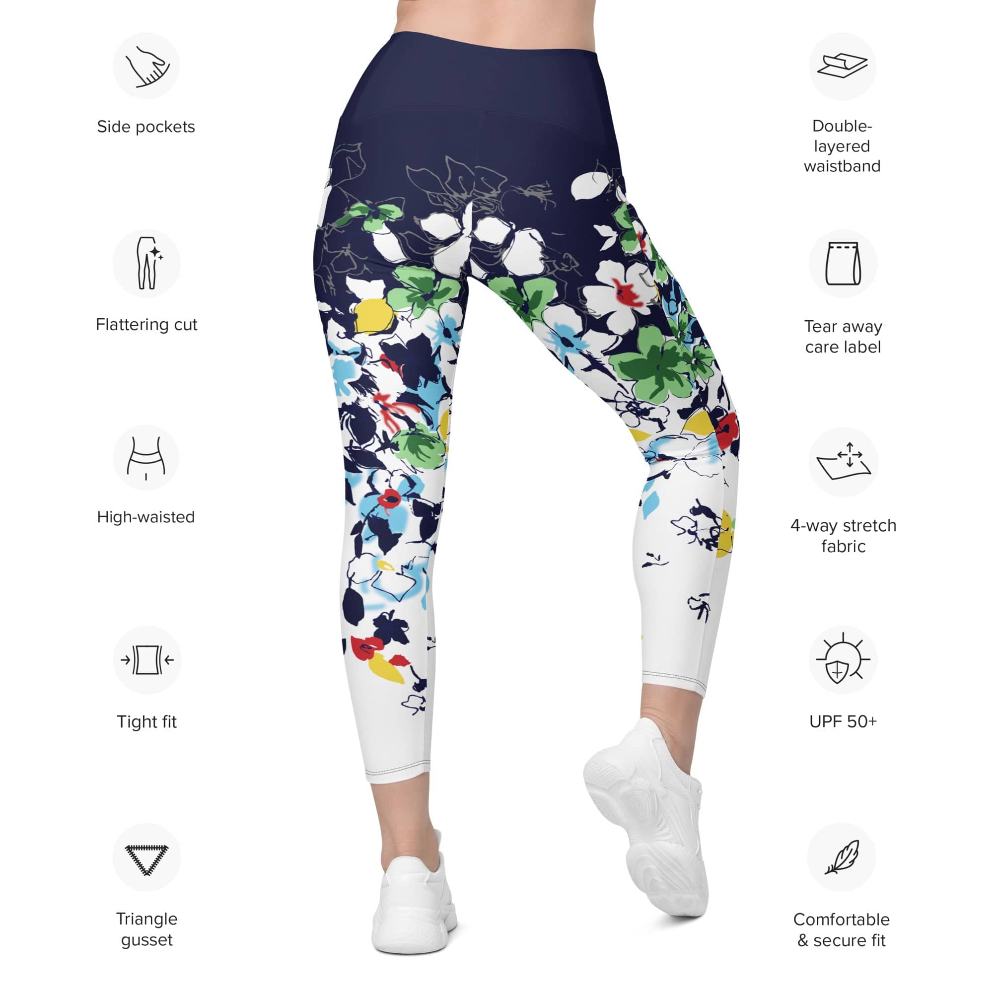 Flower Drawings Leggings With Pockets