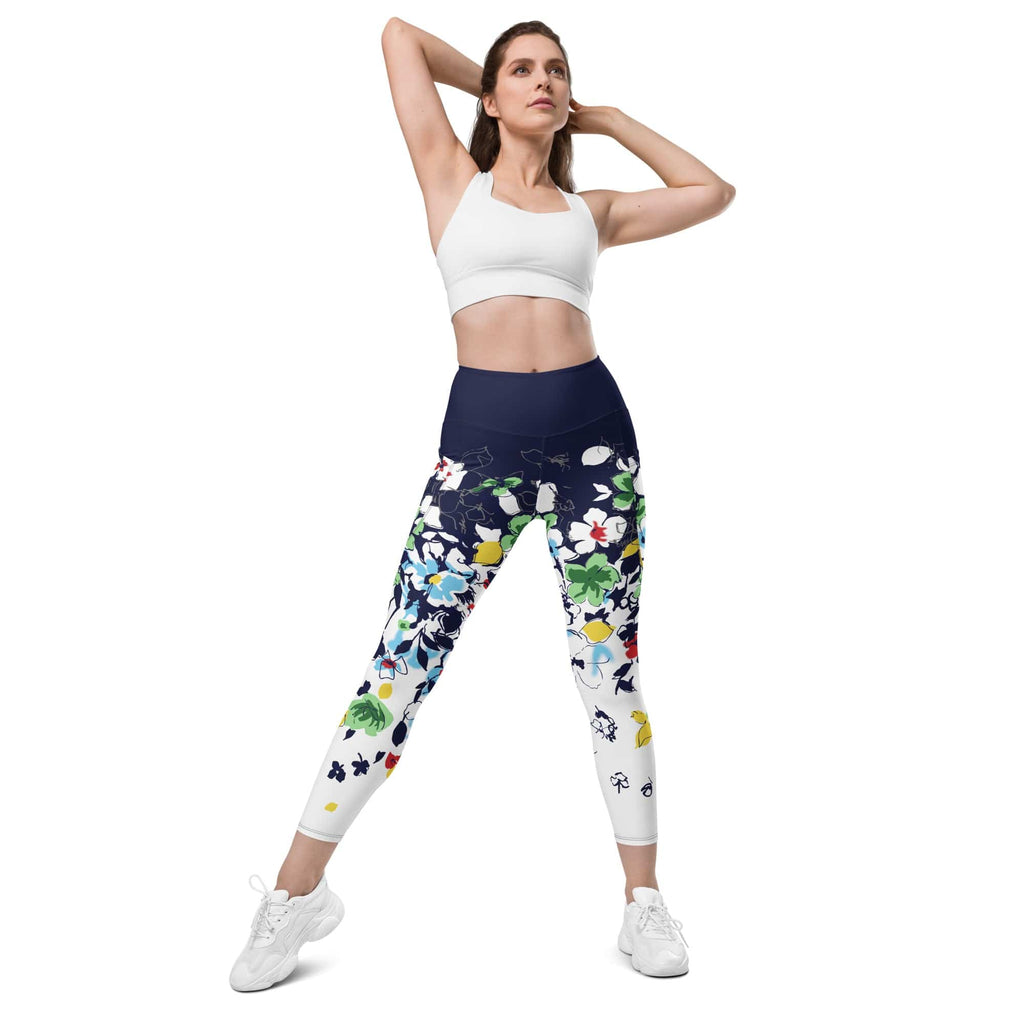 Flower Drawings Leggings With Pockets