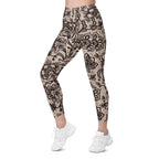 Flower Lace Print Leggings With Pockets