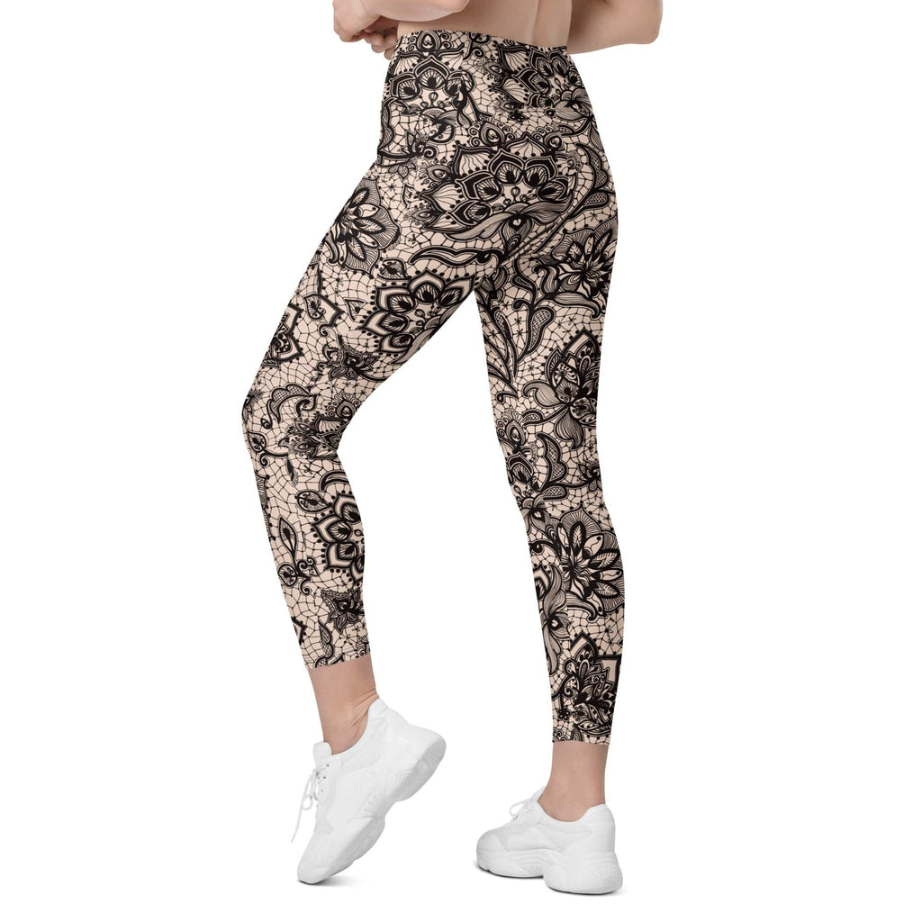 Flower Lace Print Leggings With Pockets
