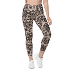 Flower Lace Print Leggings With Pockets