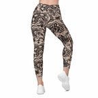 Flower Lace Print Leggings With Pockets