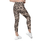 Flower Lace Print Leggings With Pockets