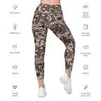 Flower Lace Print Leggings With Pockets