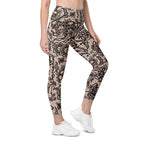 Flower Lace Print Leggings With Pockets