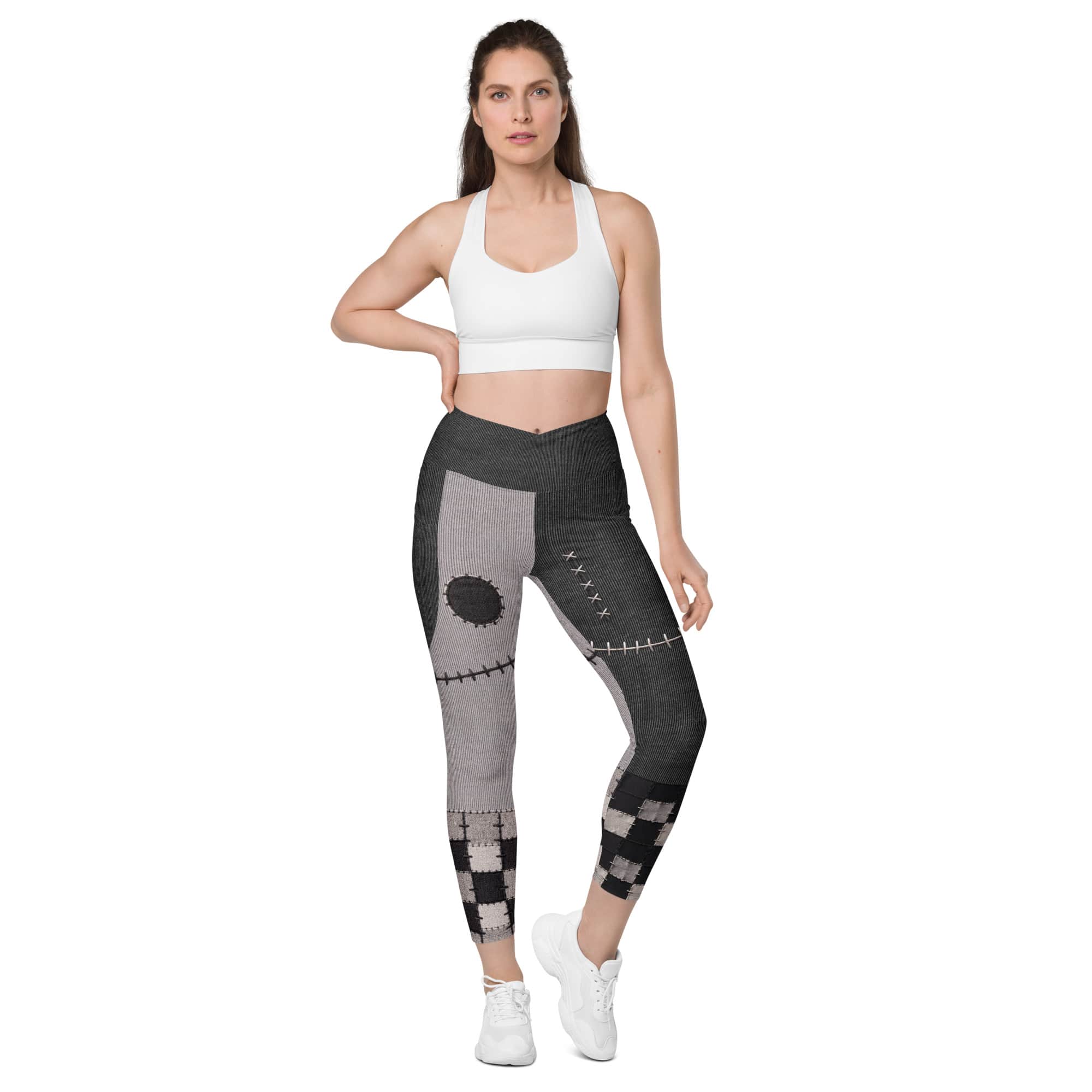 Frankenstitch Crossover Leggings With Pockets
