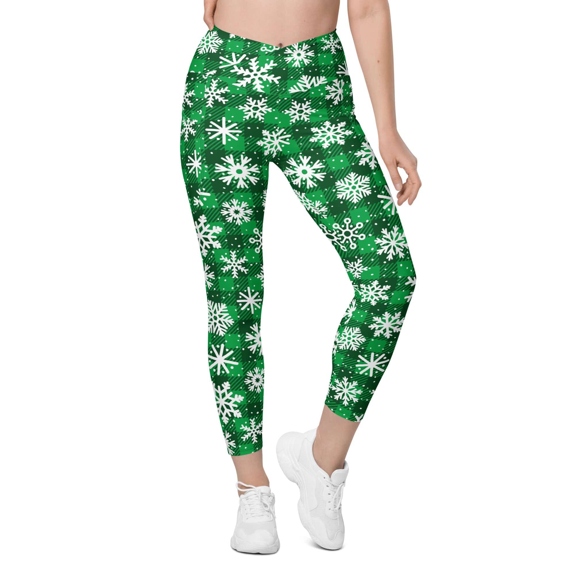 Frosted Flannel Snow Crossover Leggings With Pockets