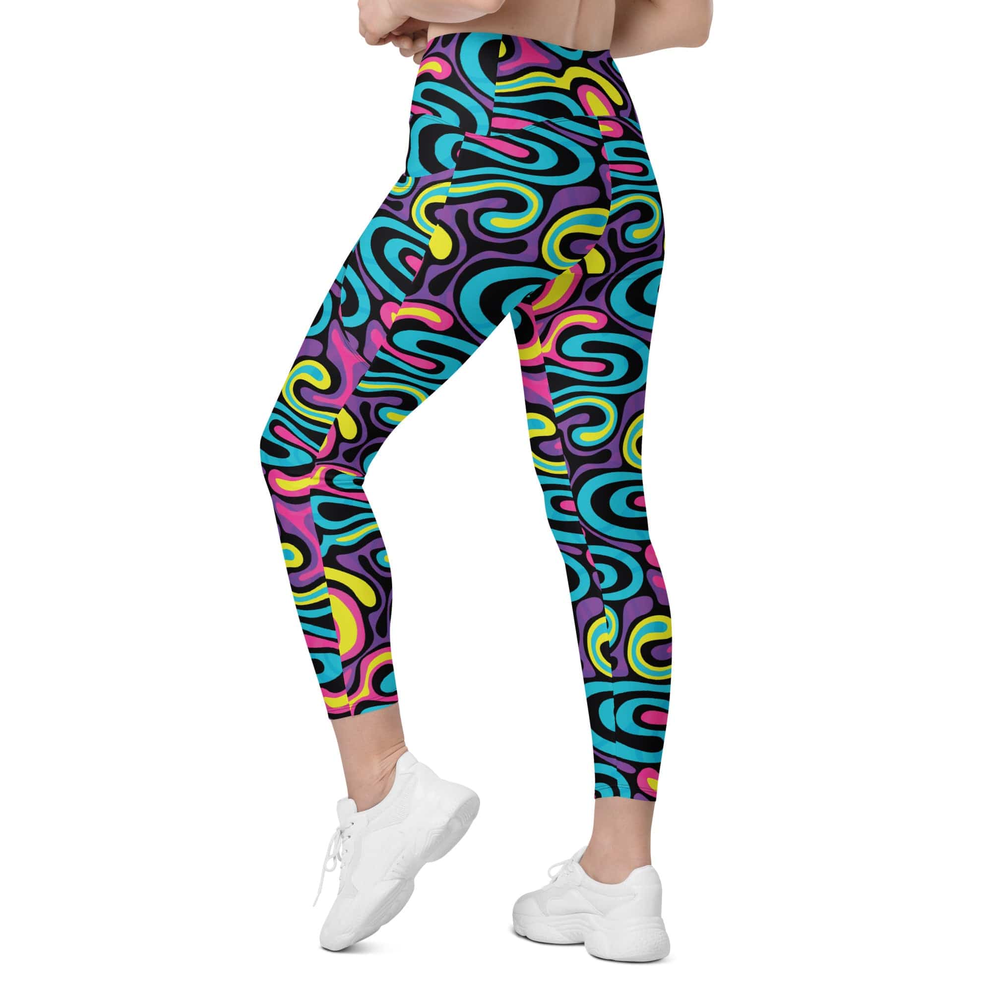Funky Retro Print Leggings With Pockets