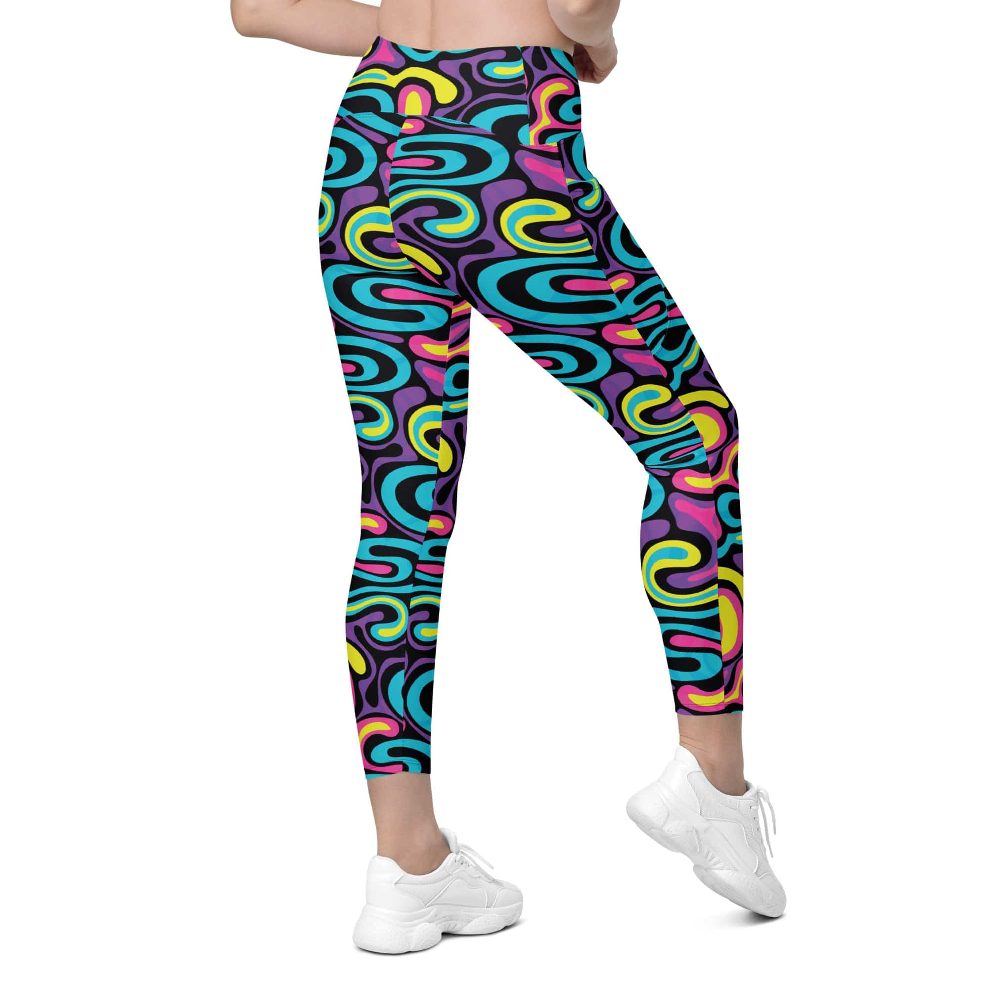Funky Retro Print Leggings With Pockets