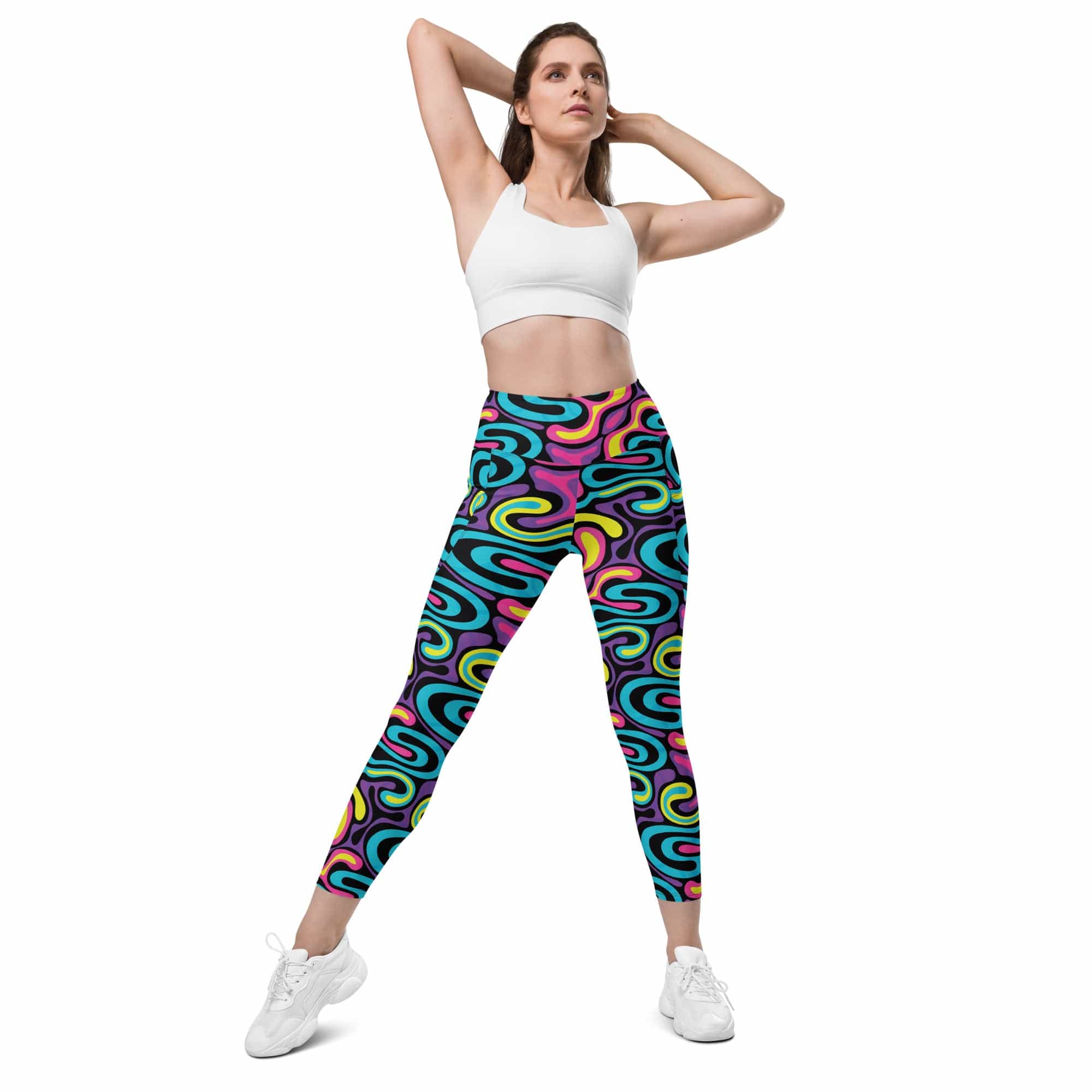 Funky Retro Print Leggings With Pockets