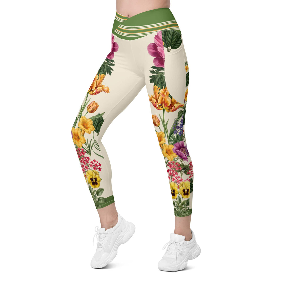 Garden Bouquet Crossover Leggings With Pockets