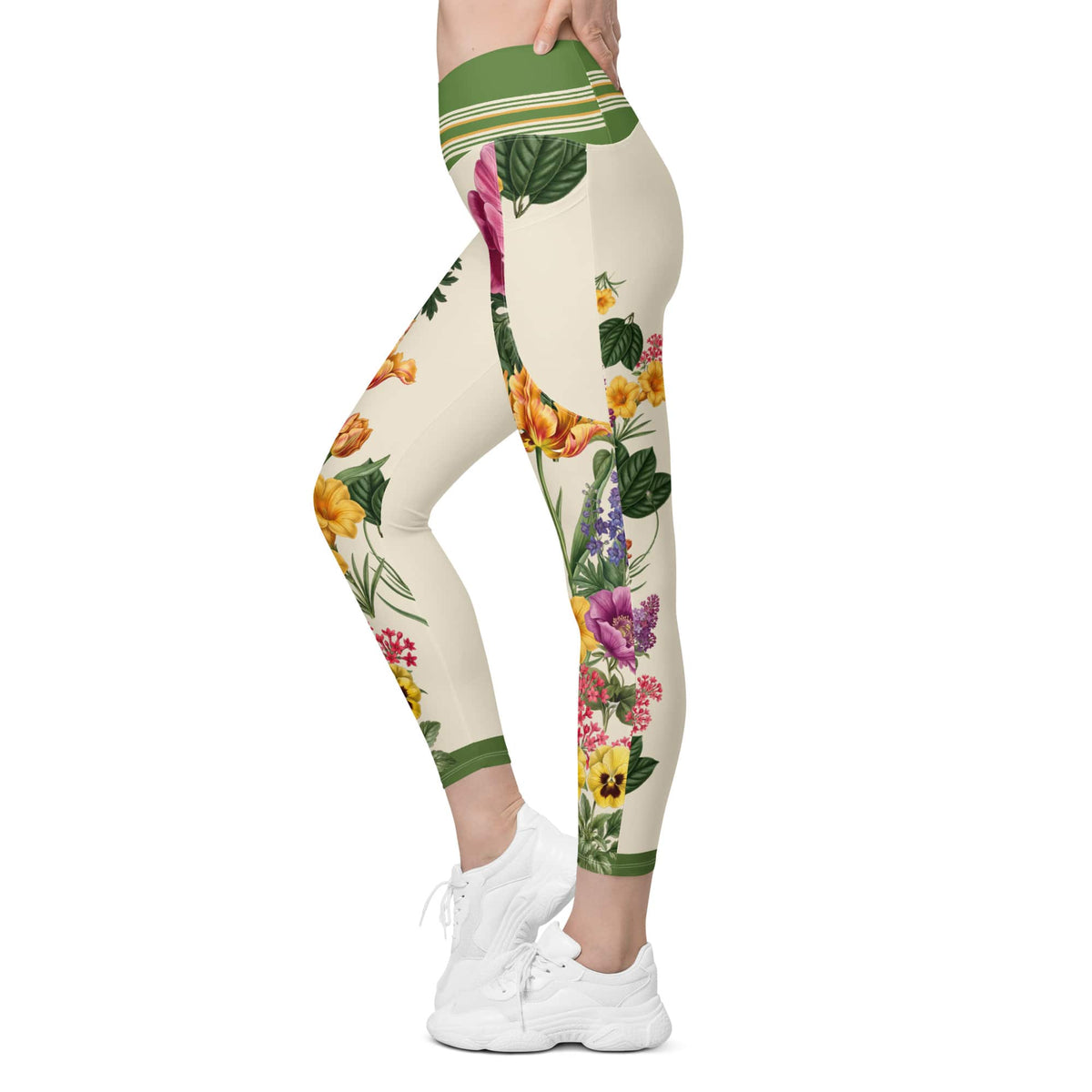 Garden Bouquet Crossover Leggings With Pockets