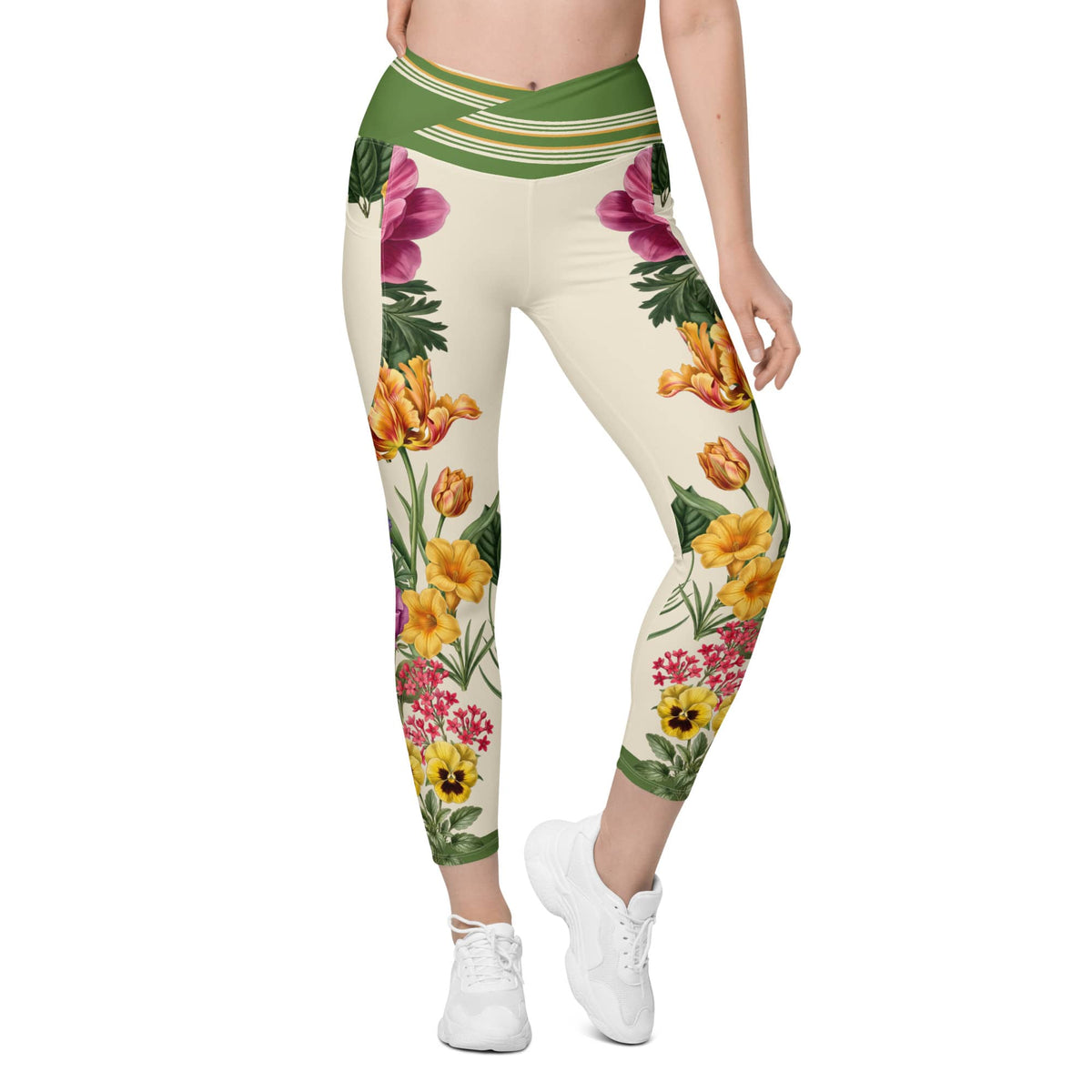 Garden Bouquet Crossover Leggings With Pockets