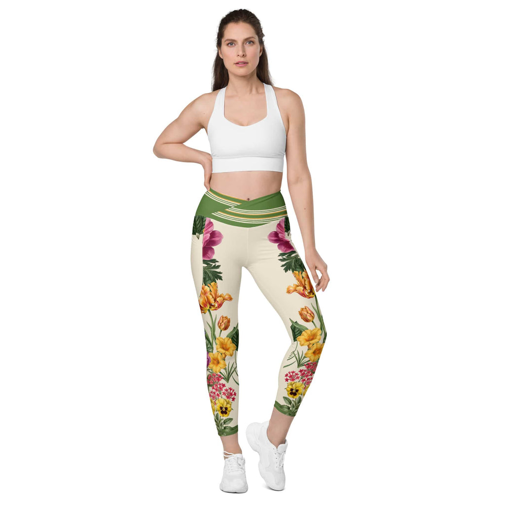 Garden Bouquet Crossover Leggings With Pockets