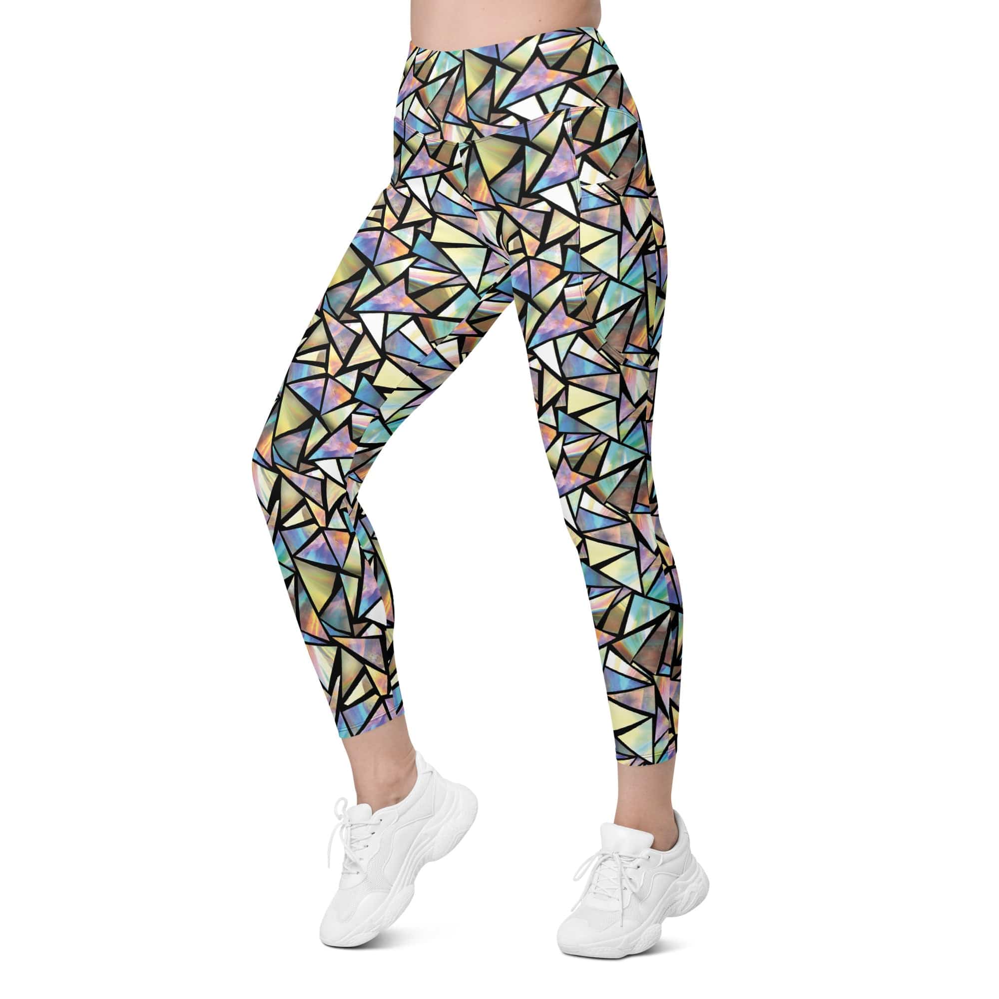 Geometric Mirror Glass Leggings With Pockets