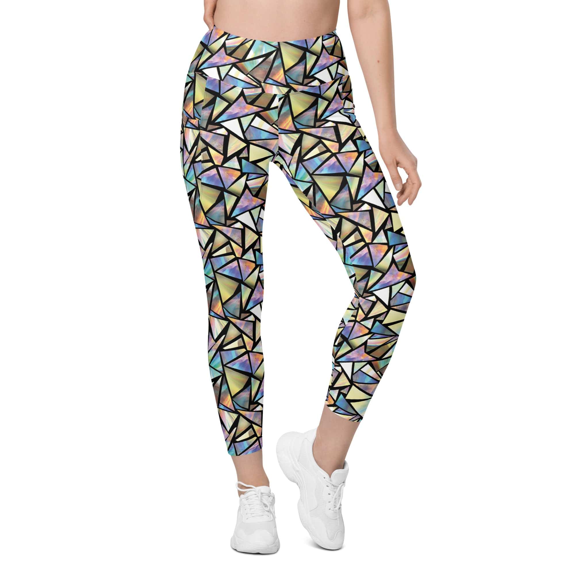 Geometric Mirror Glass Leggings With Pockets